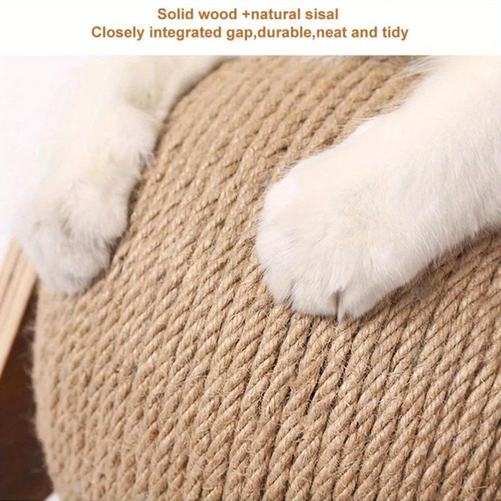 Sisal Rope Cat Scratching Ball Toy with Solid Wood Base for Interactive Play
