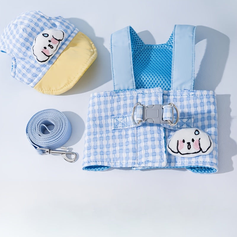 Dog Chest and Back Harness Set Clothes Outdoor with Hat Adjustable Washable Small and Medium Dog Cat Pet Clothes
