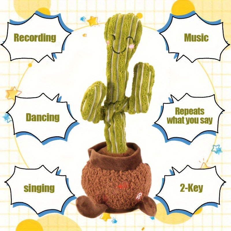 Interactive Singing Cactus Toy with Expressive Eyes Soft Texture Fun Decor for All Ages