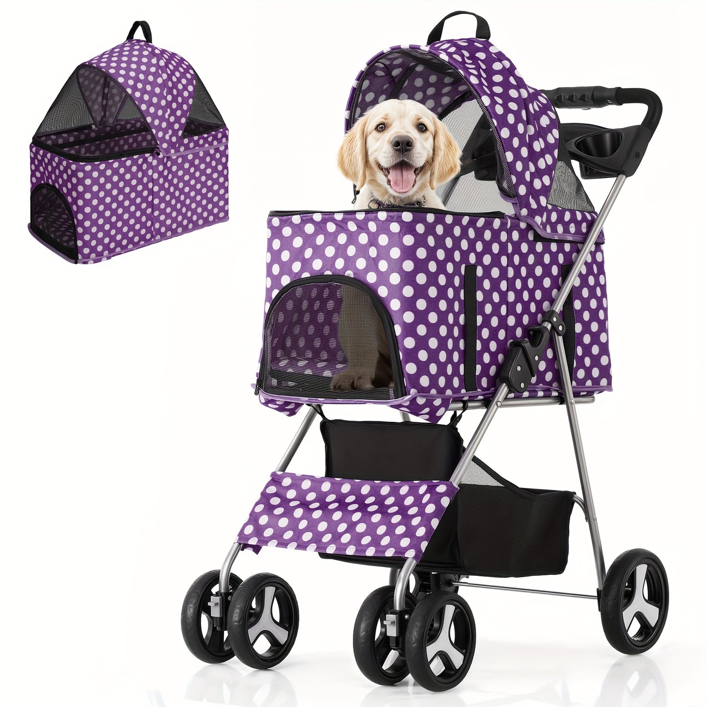 MoNiBloom 3-in-1 Foldable Pet Stroller Detachable Carrier, Car Seat and Stroller with Push Button Entry for Small Pets, Dog Stroller for Medium Dogs Load Up to 33 lbs