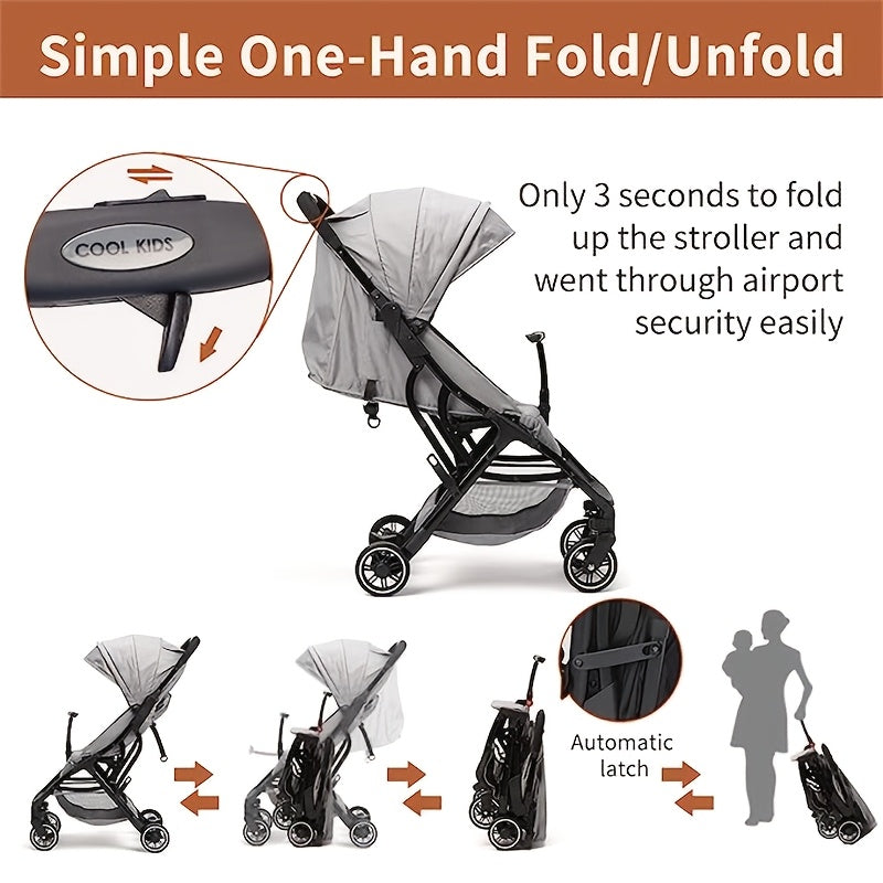 Compact Travel Stroller - Lightweight, One-Hand Folding, Adjustable Backrest & Footrest, Alloy Steel Frame, for Youngsters 6-36 Months