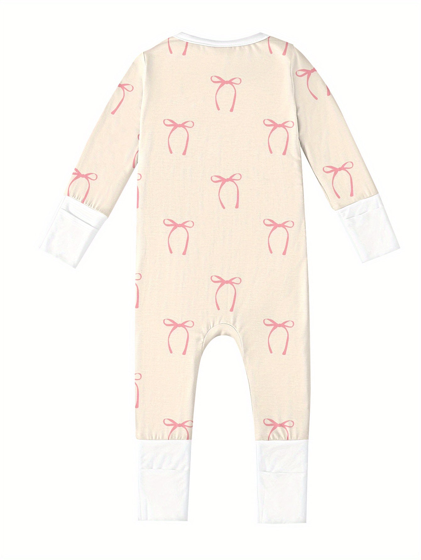 Bamboo Bliss Baby Girl Bodysuit Set – Adorable Bow Print with Double-Sided Zipper
