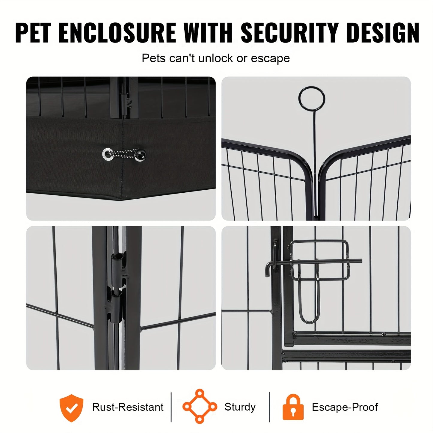Thick Iron Wire Square Tube Sports Pet Fence with Top Cover and Ground Mat 8pcs Mesh Sheets