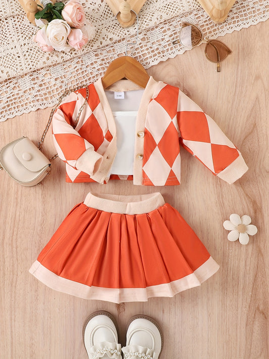 Autumn Winter Baby Girl Two-Piece Jacket and Pleated Skirt Set for Outdoor Fun